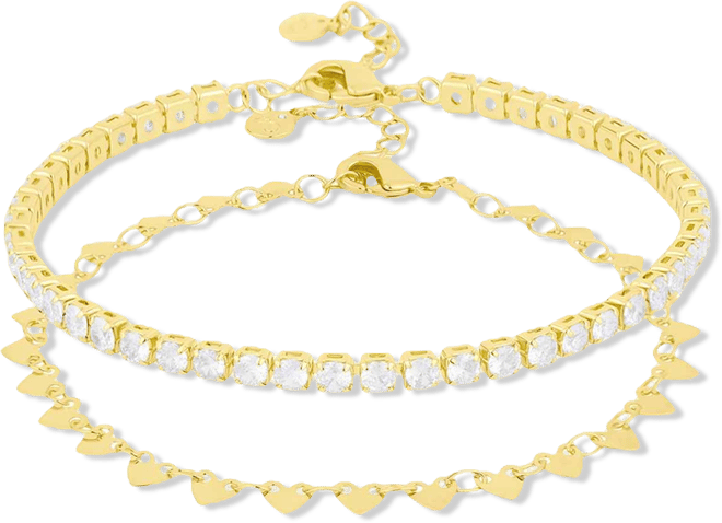 Cubic Zirconia 18k Gold Plated Brass Chain Duo Bracelet, Macy's Exclusive