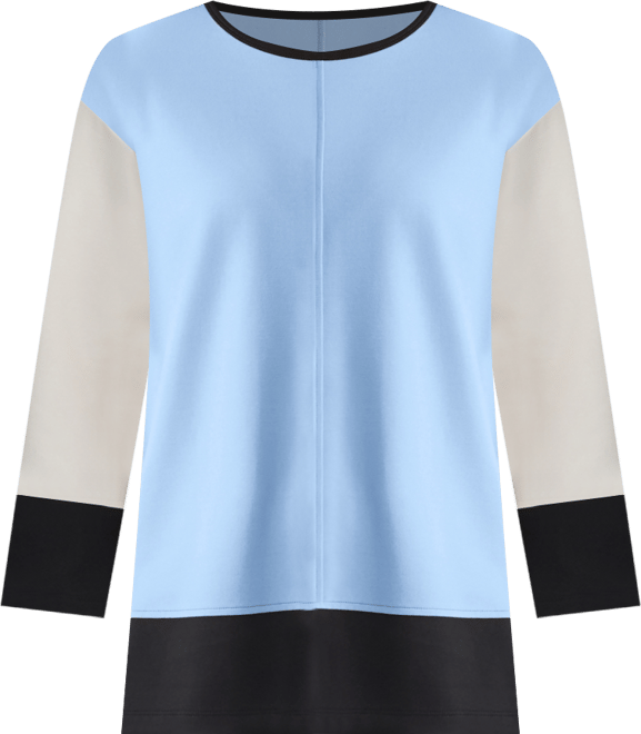 Petite Long Sleeve Crew Neck Colorblock Top