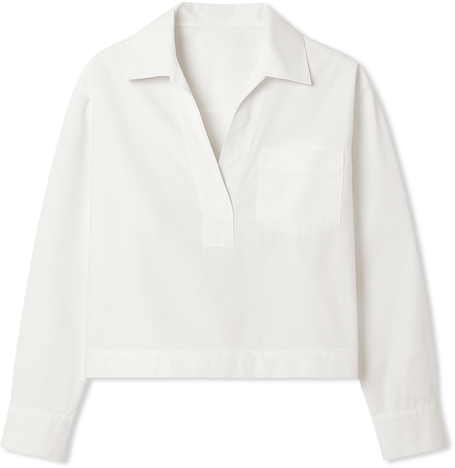 Petite Broadcloth Spread Collar Cropped Shirt