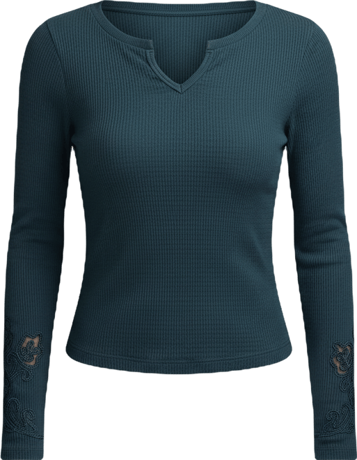 Women's Cutwork Notch Neck Top