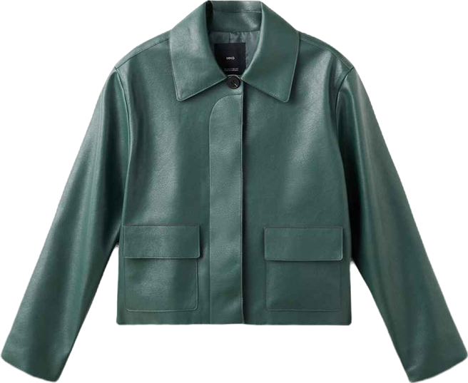 Women's Pockets Faux-Leather Jacket