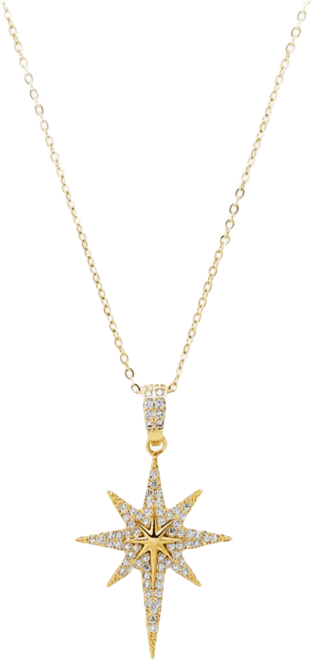 Pave Elongated Gold Plated Starburst Pendant Necklace