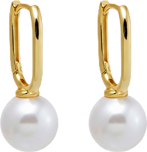 Solid Gold Plated Paperclip Cultivated Pearl Huggie Earrings