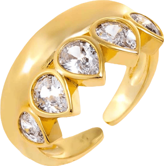 Multi Cubic Zirconia Gold Plated Pear Rimmed Ring