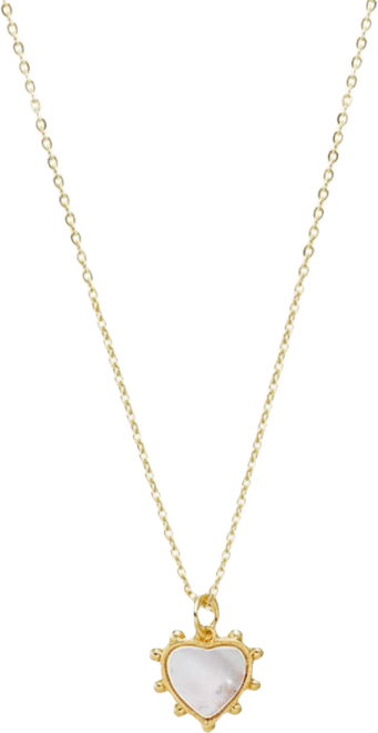 Ball Rimmed Heart Mop Gold Plated Pendant Necklace