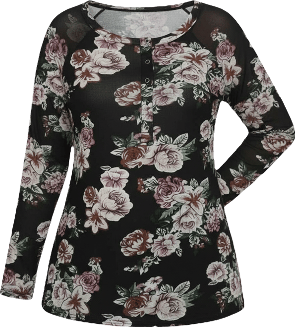 Plus Size Long Raglan Sleeve Mesh Top