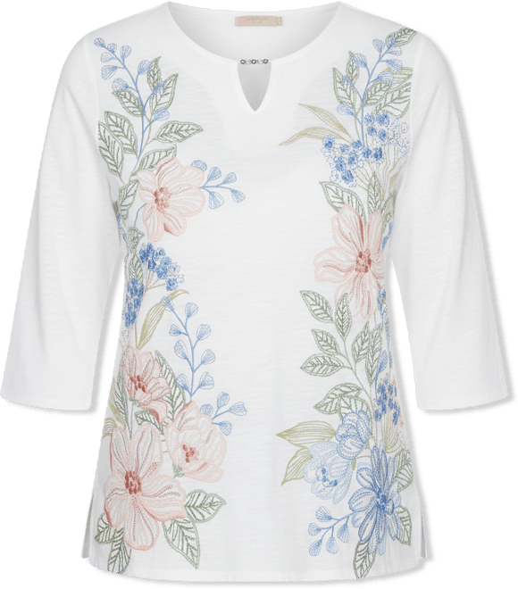 Women's St. Augustine Blooming Floral Embroidered Split Neck Top