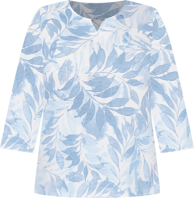 Plus Size St. Augustine Monotone Leaf Print Split Neck Top
