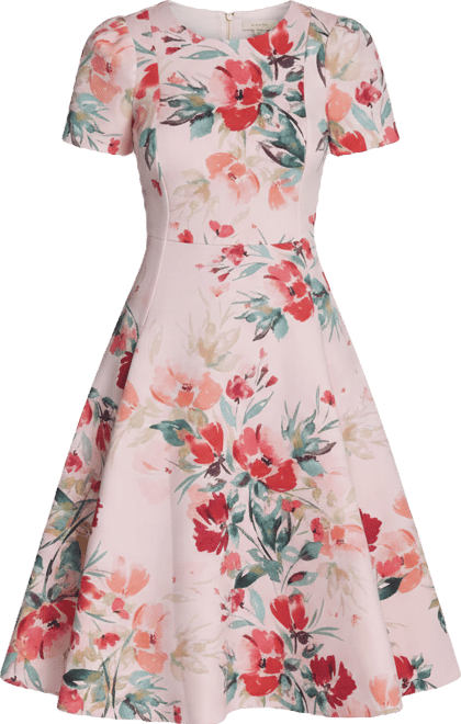 Women's Short-Sleeve Printed Midi Dress