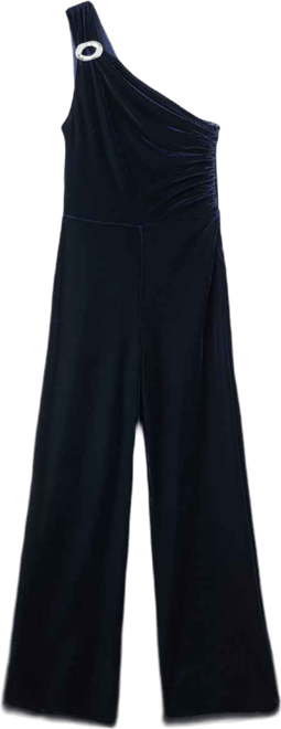 Women's Metallic Detail Velvet Jumpsuit