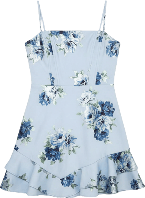 Juniors' Spaghetti Straps Tie Back Ruffle Hem Short Dress