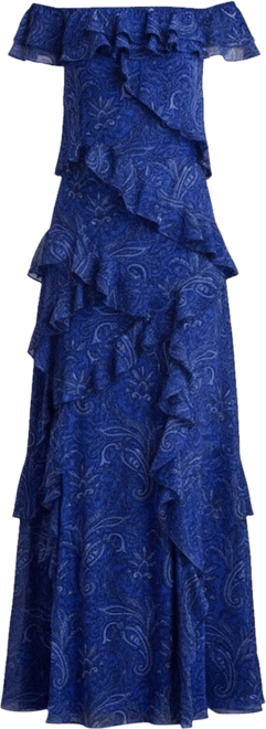 Women's Print Ruffle-Trim Off-the-Shoulder Gown
