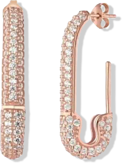 Women's Pave Stud Safety Pin Earring Jewelled Sterling Silver
