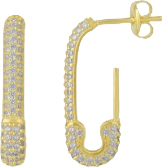 Women's Pave Stud Safety Pin Earring Jewelled Sterling Silver