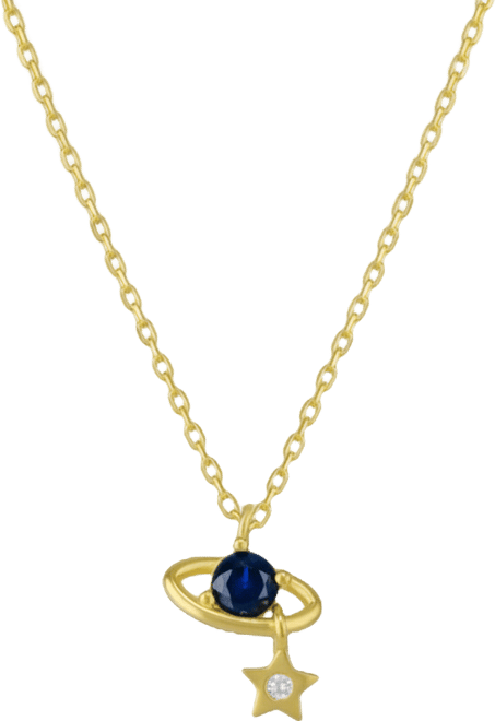 Dark Blue Saturn Necklace With Star Sterling Silver