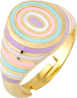 Adjustable Multi Pastel Color Enamel Sterling Silver Signet Ring