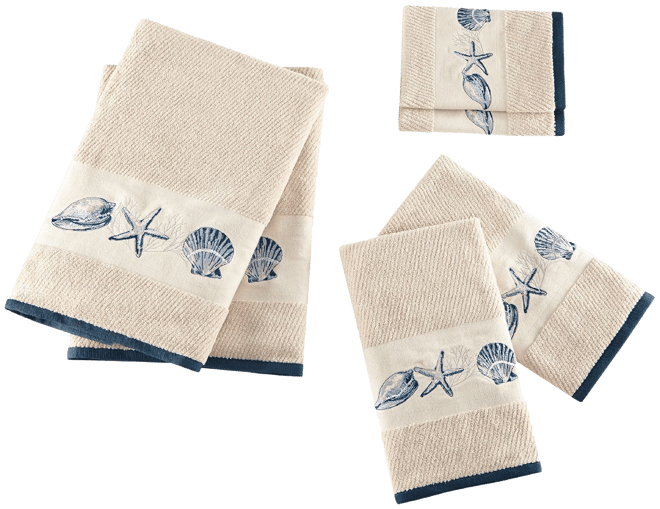 Nautical Embroidered Bath Towel Set - Or Individual - Sea Gull - White