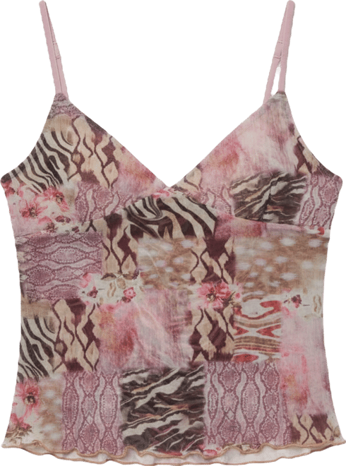Womens Mixed Animal Print Mesh Tank Top