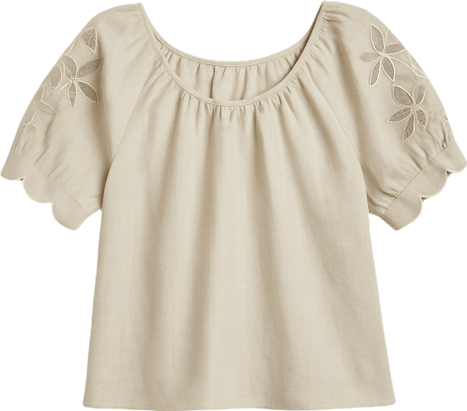 Women's 100% Linen Scalloped-Cuff Scoop-Neck Top, Macy's Exclusive