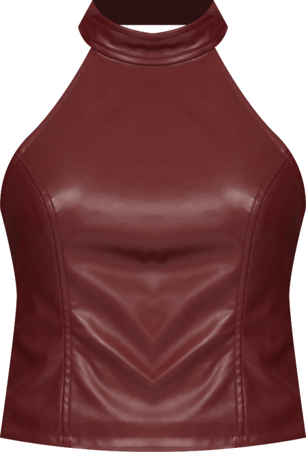 Womens Alba Faux Leather High Neck Top