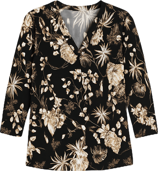 Women's Printed 3/4 Sleeve V-Neck Knit Top, Macy's Exclusive