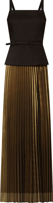 Women's Mix Media Belted Pleated Skirt Dress