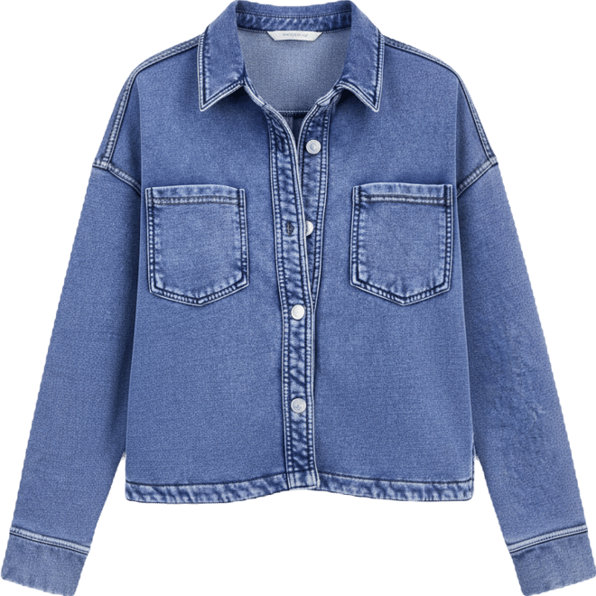 Petite Faux-Denim Knit Button-Front Shacket, Macy's Exclusive