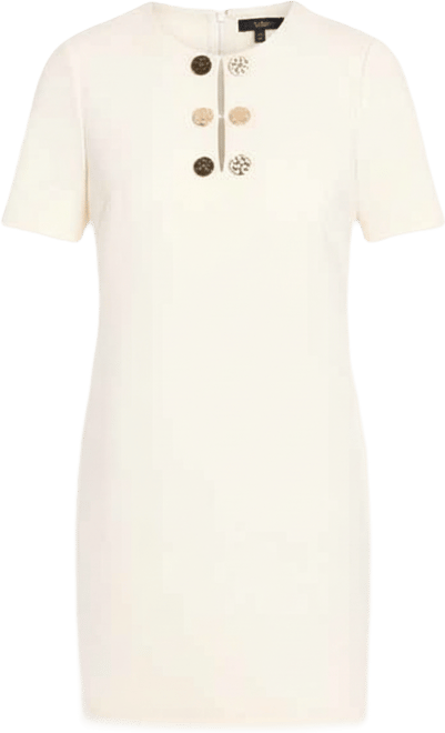 Women's Novelty Button Crewneck Shift Short Dress