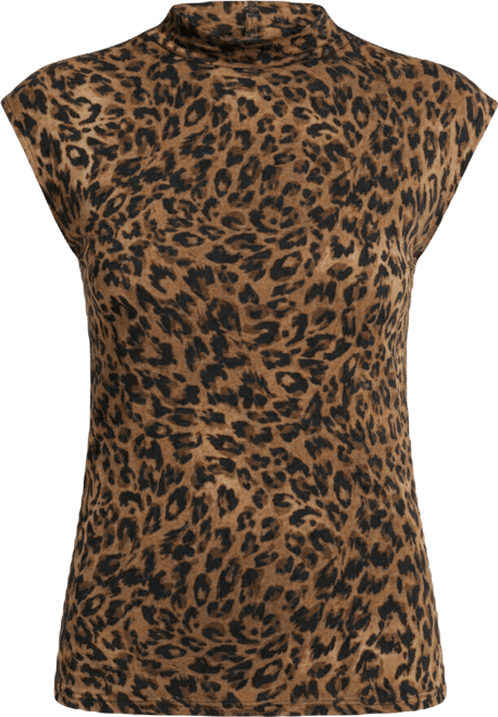 Women's Printed Mock Neck Cap-Sleeve Top