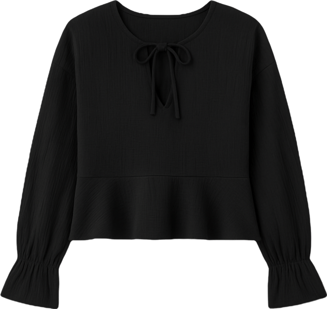 Women's Long-Sleeve Tie Neck Crop Top