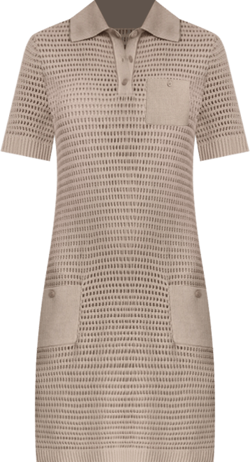 Women's Polo Collar Crochet Stitch Short Dress