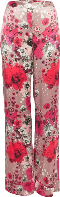Women's Multicolor Floral Print Silk Straight Leg Pants