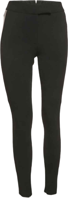 Women's Black Crepe Leather Trim Trousers