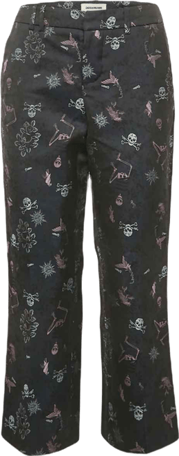 Women's Navy Blue Tattoo Posh Jacquard Trousers