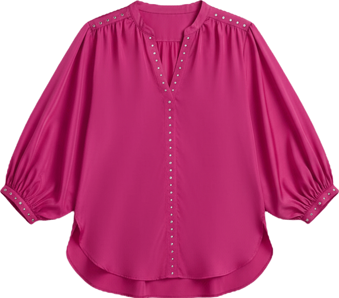 Women's Plus Size Studded Blouson Sleeve Blouse