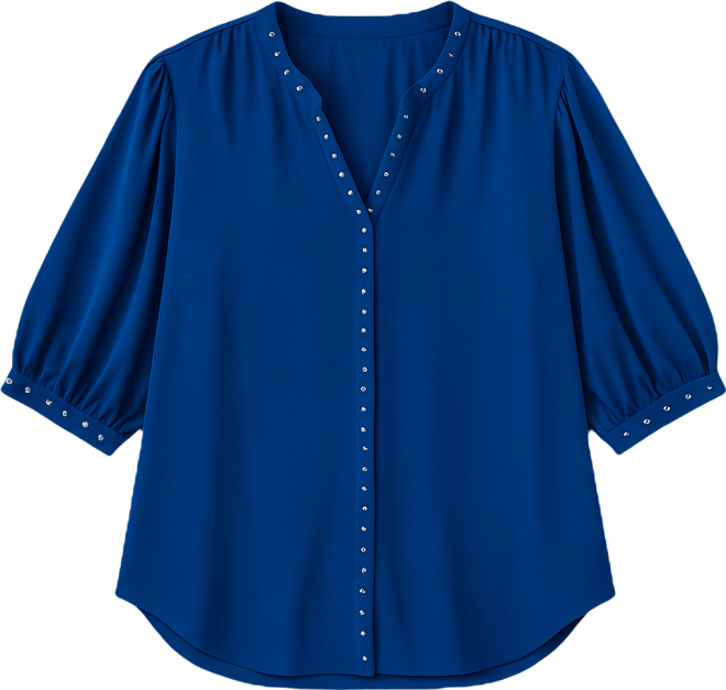 Women's Plus Size Studded Blouson Sleeve Blouse