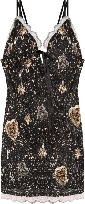 Women's Tattoo Heart Lace Trim Mini Dress