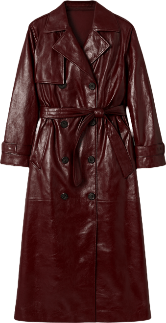 Women's High Shine Faux Leather Trench Coat