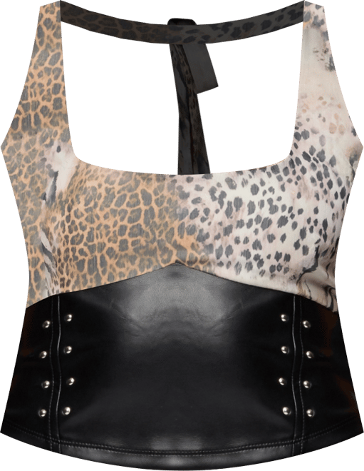 Women's Letta Printed Chiffon Faux Leather Top