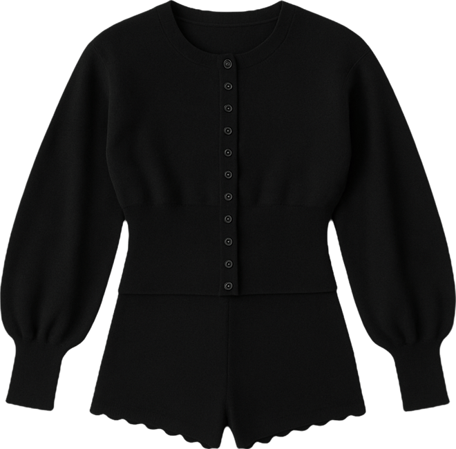 Women's Maizy Puff Sleeve Scalloped Knit Cardigan