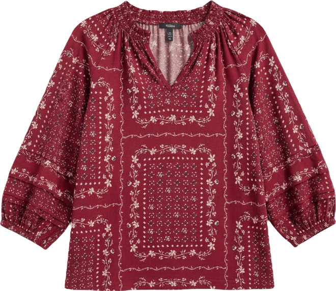 Women's Printed Split-Neck Smocked Knit Top, Macy's Exclusive