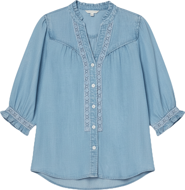 Women's Cinched Band Sleeve Collared Shirt