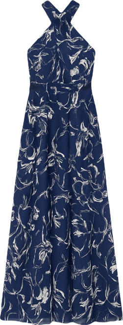 Women's Floral Belted Georgette Halter Gown