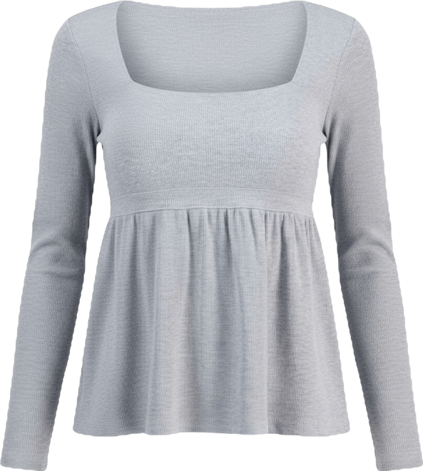 Juniors' Long Sleeve Ribbed Babydoll Top