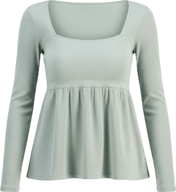 Juniors' Long Sleeve Ribbed Babydoll Top