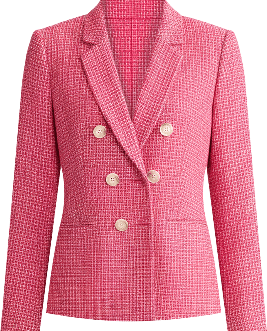 Petite Double Breasted Notch Collar Tweed Jacket