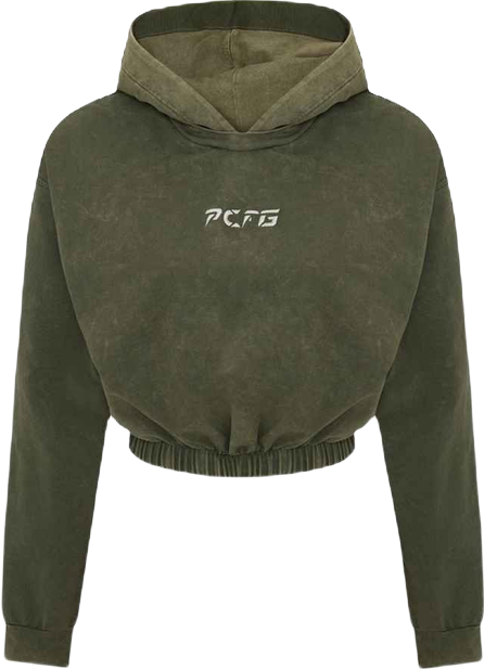 Women's Acid-Washed Cropped Cotton-Blend Pullover Hoodie