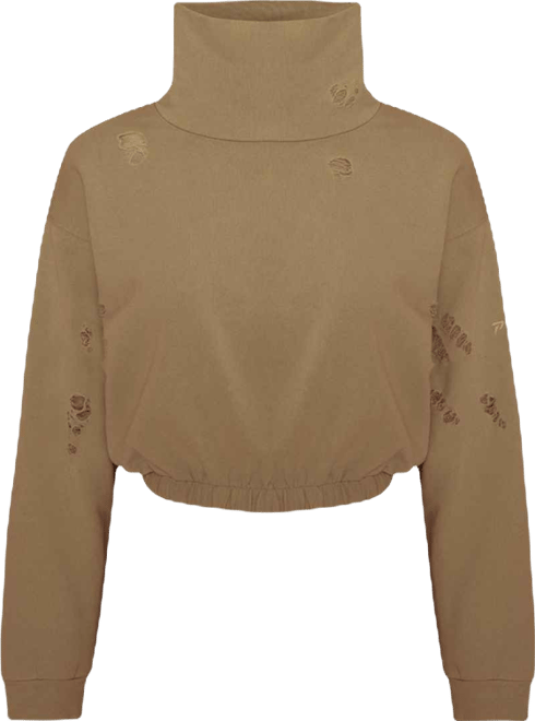 Women's Cotton Destroyed High-Neck Sweatshirt