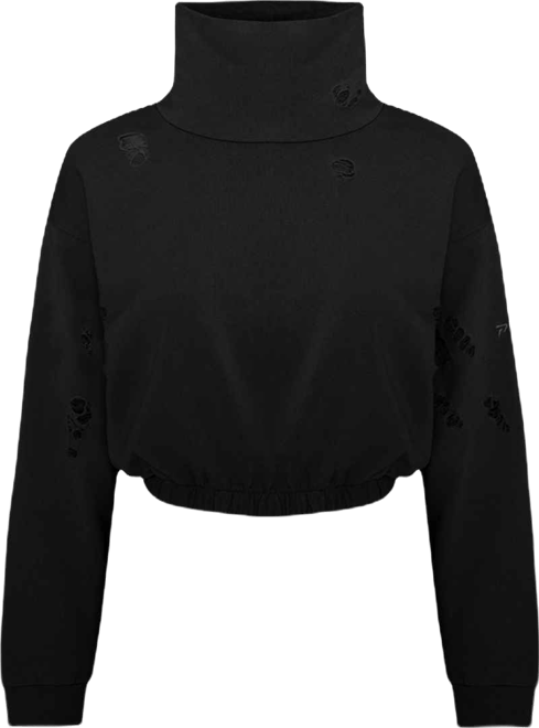Women's Cotton Destroyed High-Neck Sweatshirt