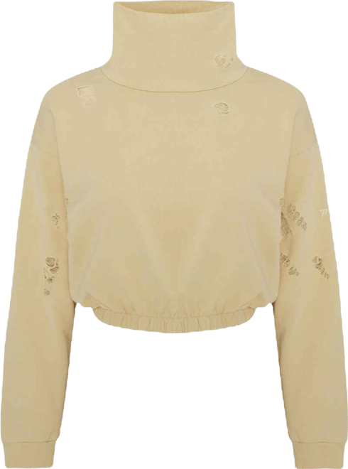 Women's Cotton Destroyed High-Neck Sweatshirt